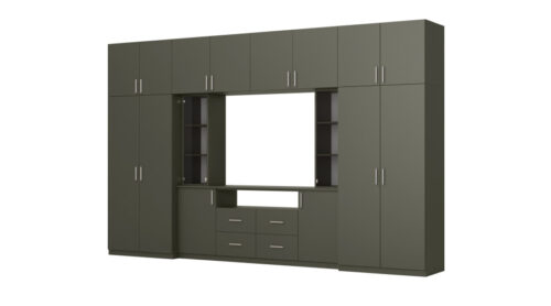 Sekcija NESTO ar ietilpīgiem skapjiem un TV skapi, 380 × 240 cm, Szary Grafit