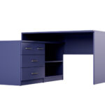 Moderns stūra rakstāmgalds ar atvilktnēm un plauktiem 120 × 120 cm Kobalt – NOA