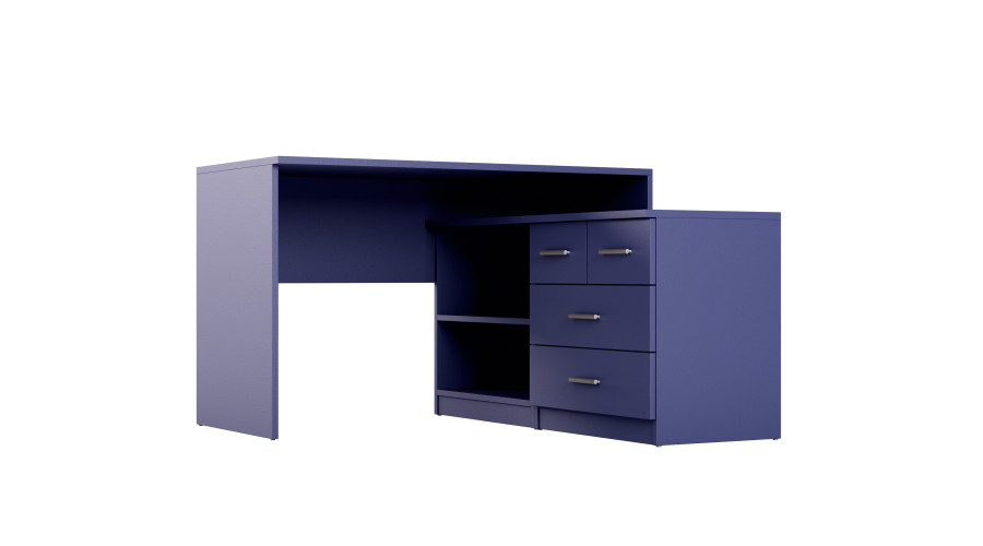 Moderns stūra rakstāmgalds ar atvilktnēm un plauktiem 120 × 120 cm Kobalt – NOA — 4 attēls