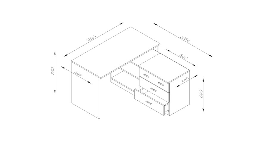 Moderns stūra rakstāmgalds ar atvilktnēm un plauktiem 120 × 120 cm Kobalt – NOA — 5 attēls