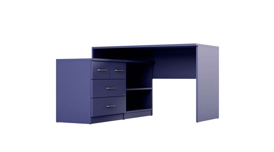 Moderns stūra rakstāmgalds ar atvilktnēm un plauktiem 120 × 120 cm Kobalt – NOA