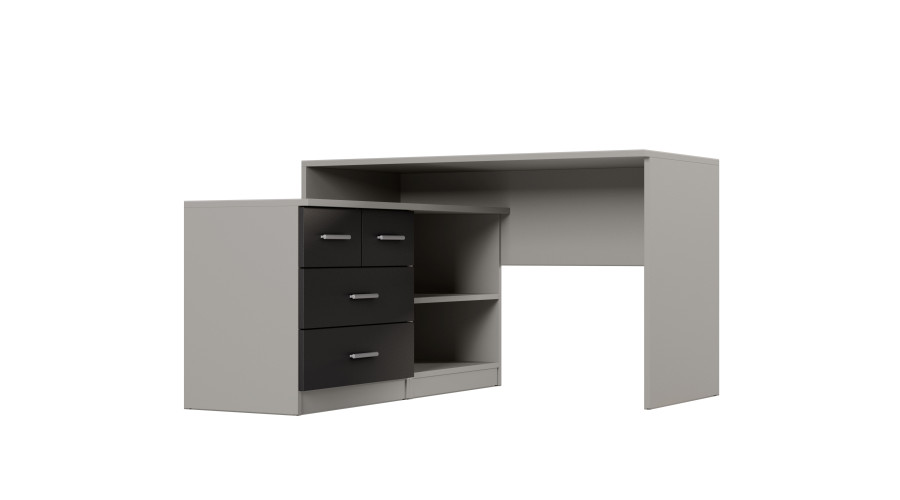 Moderns stūra rakstāmgalds ar atvilktnēm un plauktiem, 120 × 120 cm, zary / Black Onyx – NOA — 4 attēls