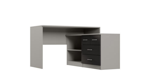 Moderns stūra rakstāmgalds ar atvilktnēm un plauktiem, 120 × 120 cm, zary / Black Onyx – NOA