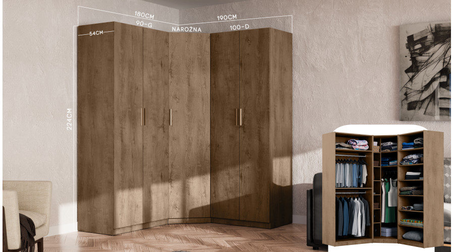 Modulārs stūra skapis 270 cm Lefkas ozols tumšs - MAX Premium komplekts — изображение 2