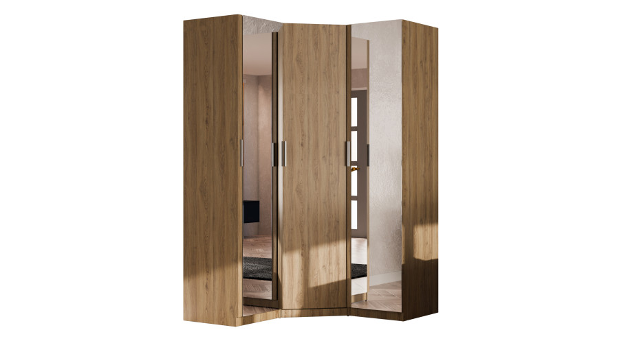 Modulārs stūra skapis 278 cm ar spoguļiem Carpenter Whiskey Oak - MAX Premium komplekts