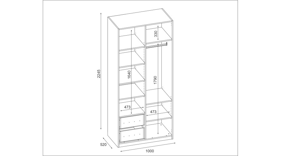 Modulārais skapis 100x225 cm ar drēbju pakaramo, atvilktnēm un plauktiem – MAX Premium "C" — изображение 3