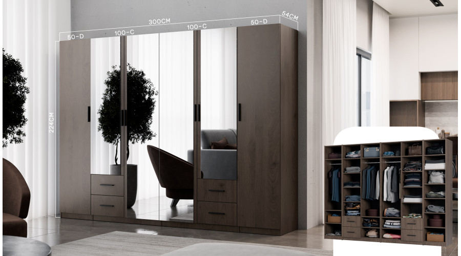 Modulārais skapis 50x225 cm ar pakaramo stieņu un plauktiem – MAX Premium "D" — изображение 4