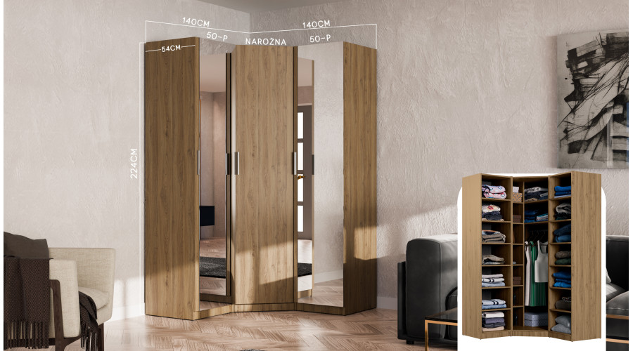 Modulārais skapis 50x225 cm ar drēbju plauktiem – MAX Premium "P" — 4 attēls