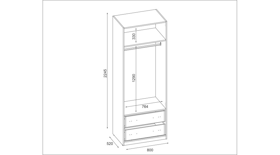 Modulāra skapis 80x225 cm ar pakaramo, atvilktnēm un plauktiem - MAX "E" sistēma — изображение 3