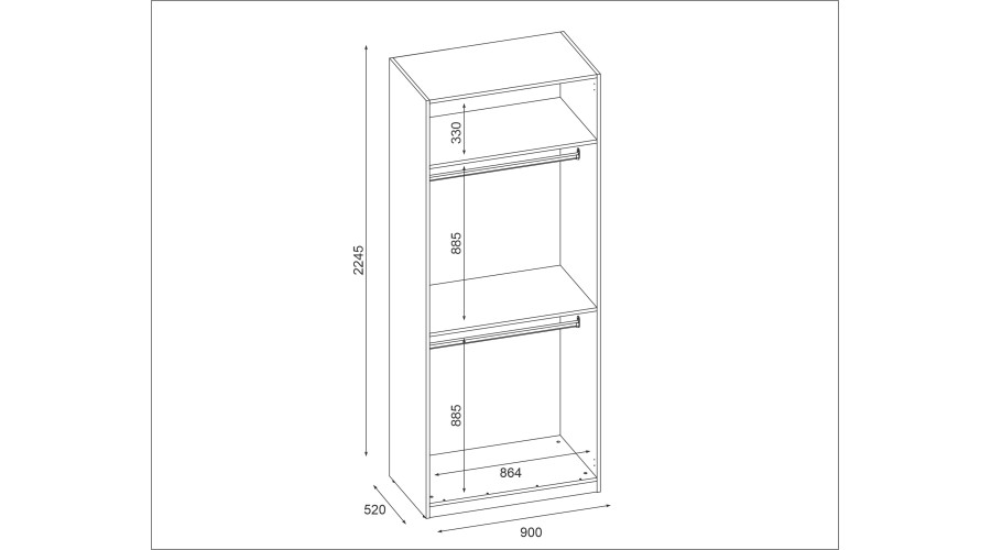 Modulārais skapis 90x225 cm ar plauktiem un diviem drēbju pakaramajiem – MAX Premium "G" — 3 attēls