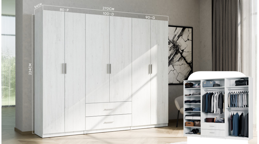 Modulārais skapis 90x225 cm ar plauktiem un diviem drēbju pakaramajiem – MAX Premium "G" — 6 attēls