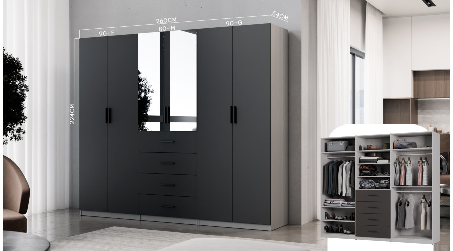 Modulārais skapis 90x225 cm ar plauktiem un diviem drēbju pakaramajiem – MAX Premium "G" — 7 attēls