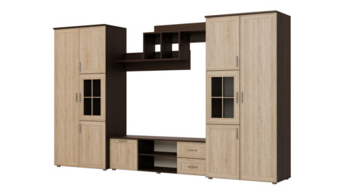 Sekcija JOWISZ ar skapjiem un TV zonu 330 × 200 cm Sonoma Ciemna / Sonoma Jasna