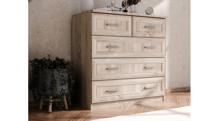 Augsta kumode ar 5 atvilktnēm, 90 cm, Sonoma Jasna – MARSYLIA — 2 attēls