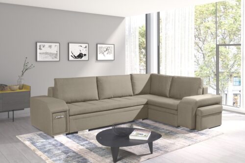Ail New Corner izvelkamais stūra dīvāns ar bāru un pufu