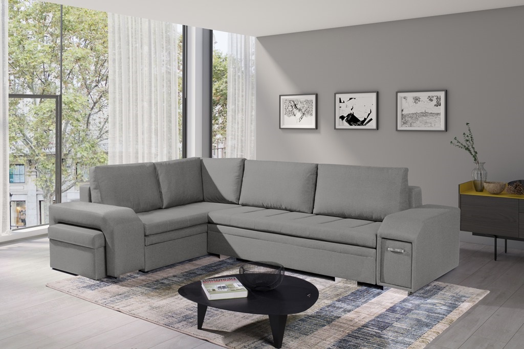 Ail New Corner izvelkamais stūra dīvāns ar bāru un pufu — 3 attēls
