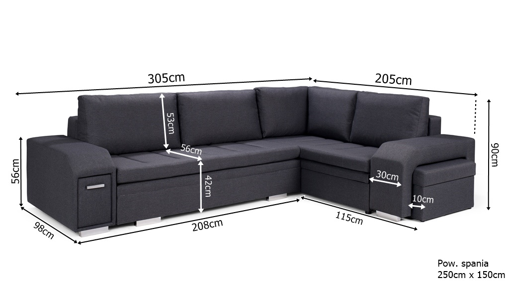 Ail New Corner izvelkamais stūra dīvāns ar bāru un pufu — 4 attēls