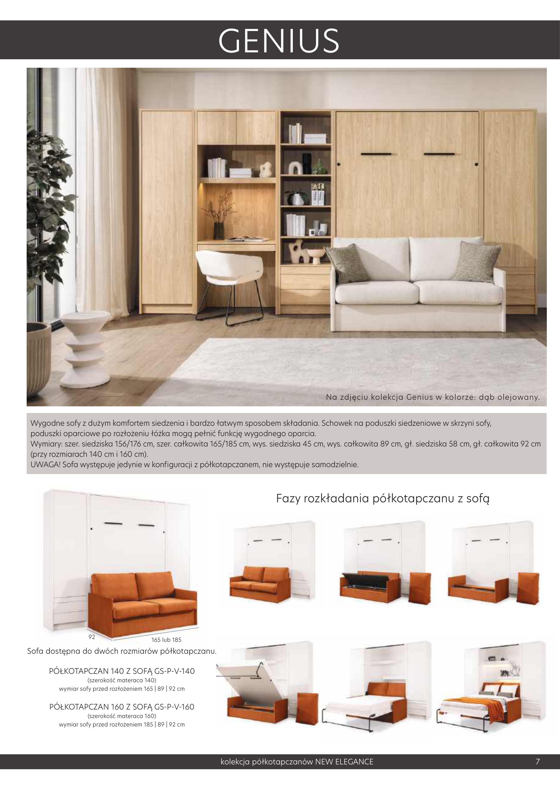 Vertikāla sienas gulta ar dīvānu GENIUS GS-P-V-140 Czarny/Dąb Lancelot audums Emma 07 — изображение 10
